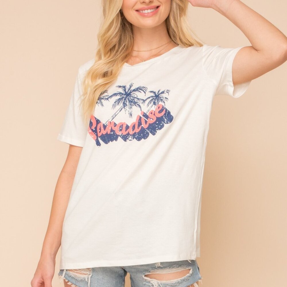 HEM & THREAD Paradise Graphic Tee | White Palm Tree Print T-Shirt